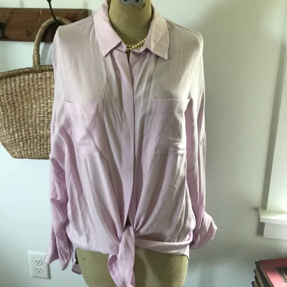 Anthro lavender tie-front blouse
